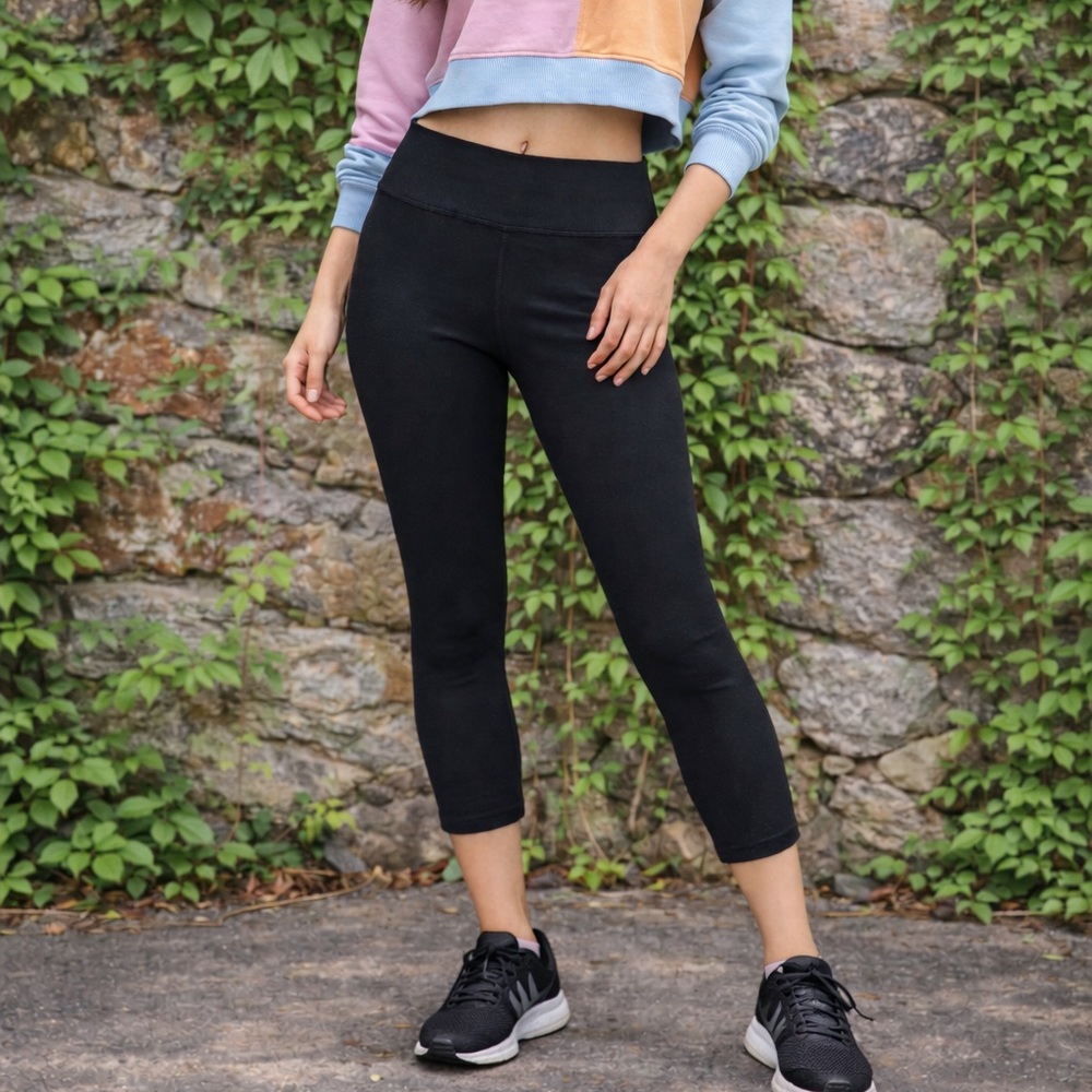 ATHLETA Athleisure Yoga Pilates Loungewear Black Cropped Performance Leggings, S